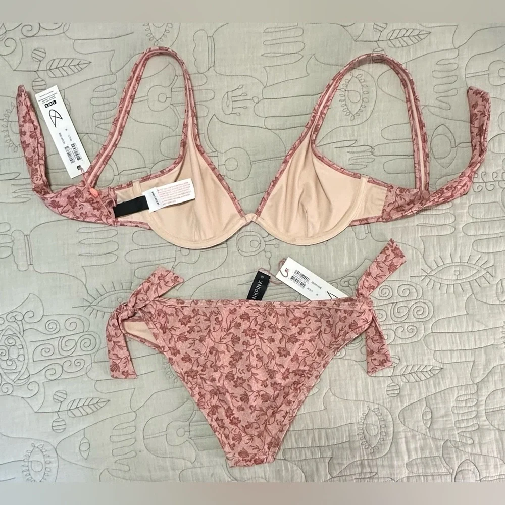 NWT MINKPINK Kiewa Bikini SET Top & Bottom Adjustable Tie Back Pink Floral